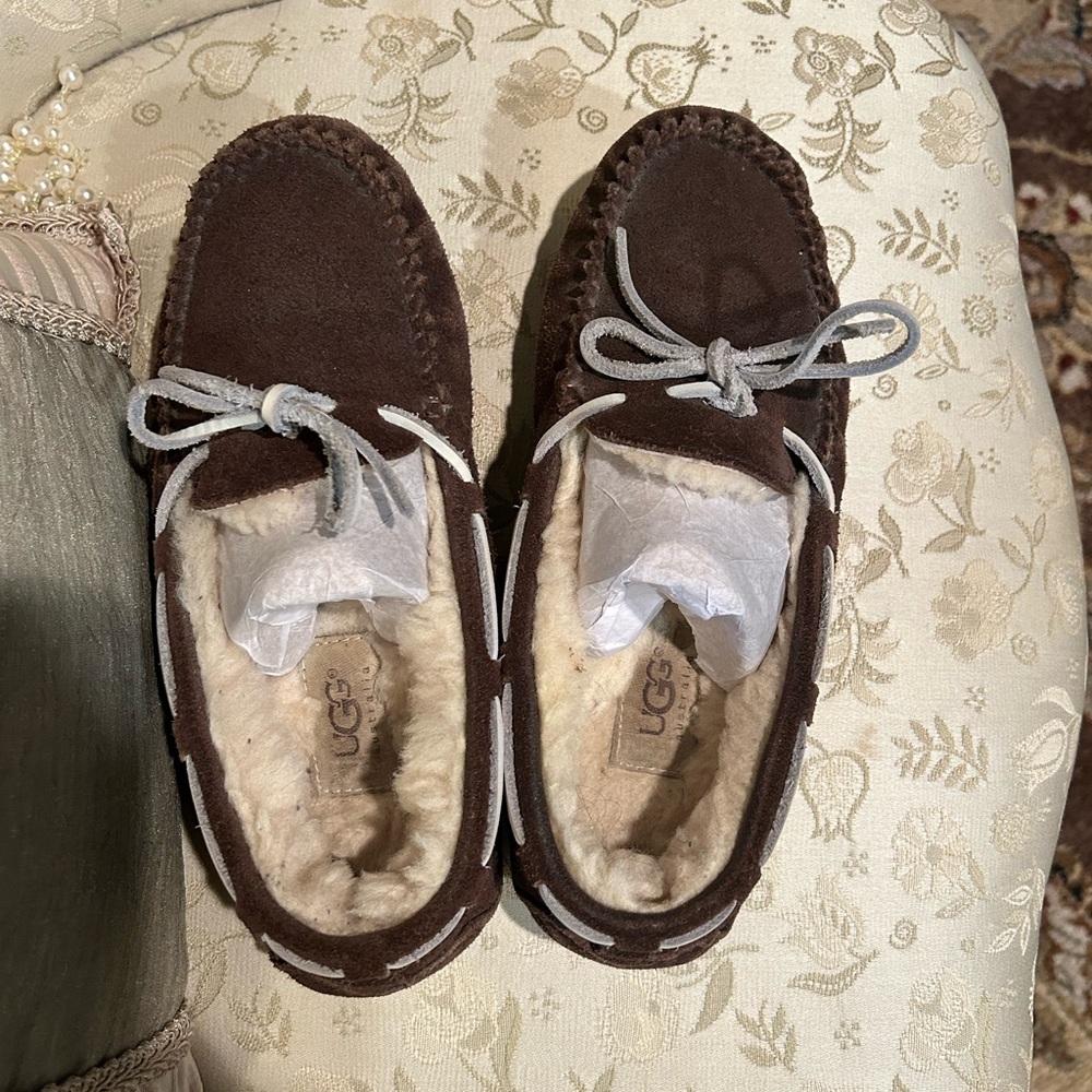 UGG Chocolate Suede Moccasin Slippers